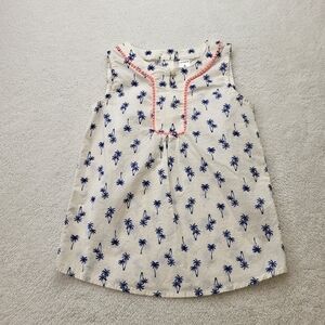 Carter's Size 6 Girls Sleeveless Top White with Blue Palm Trees Button Closure